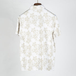 PYA Tan Hawaiian Floral Print Stretch Polo - Cotton, Pima Cotton, Peruvian Pima, Regular Fit, Made In Peru - Back View