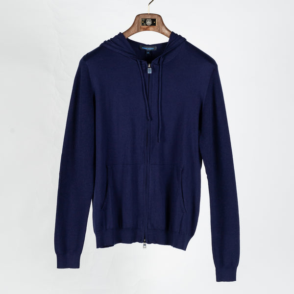 Navy Cotton Cashmere Blend Knit Hoodie