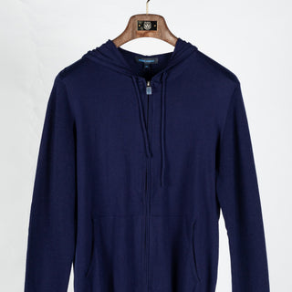 PYA Navy Cotton Cashmere Blend Knit Hoodie - Cotton, Cashmere, Nylon, Regular Fit - View 6