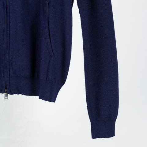 PYA Navy Cotton Cashmere Blend Knit Hoodie - Cotton, Cashmere, Nylon, Regular Fit - Back View