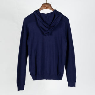 PYA Navy Cotton Cashmere Blend Knit Hoodie - Cotton, Cashmere, Nylon, Regular Fit - View 5