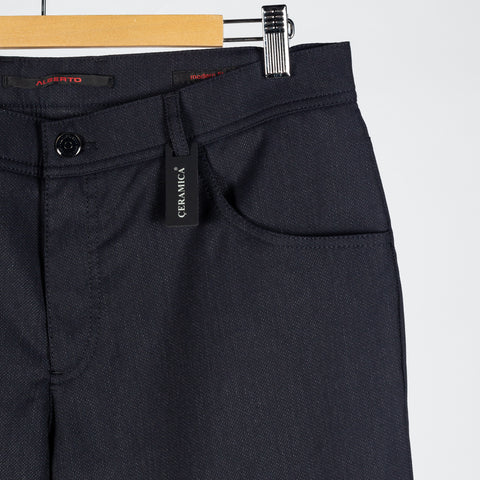 Alberto Navy Two Tone Stone 1942 Ceramica Trousers - Polyester, Viscose, Stretch, Slim Fit - Back View