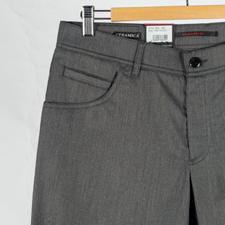 Alberto Charcoal Two Tone Stone 1942 Ceramica Trousers - Polyester, Viscose, Stretch - Detail View