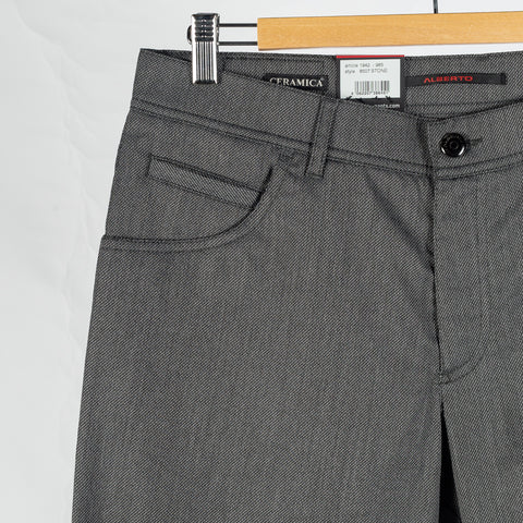 Alberto Charcoal Two Tone Stone 1942 Ceramica Trousers - Polyester, Viscose, Stretch - Detail View