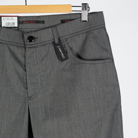 Alberto Charcoal Two Tone Stone 1942 Ceramica Trousers - Polyester, Viscose, Stretch - Back View