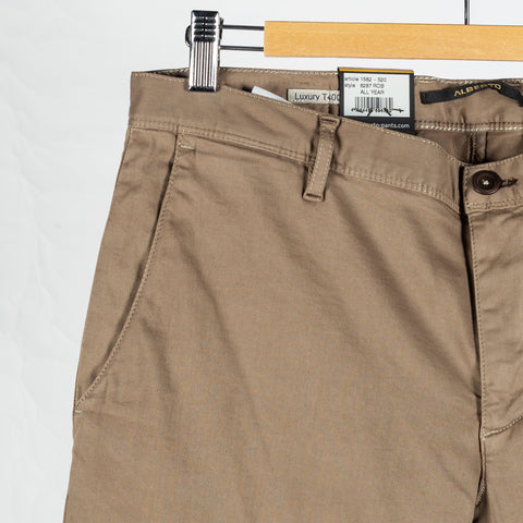 Alberto Light Brown 1582 Rob Chinos - Cotton, Stretch, Slim Fit, Knit - Detail View