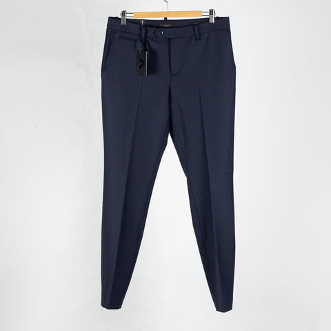 Alberto Navy Stretch 1550 Steve Chinos - Wool, Polyester, Stretch, Tapered, Knit