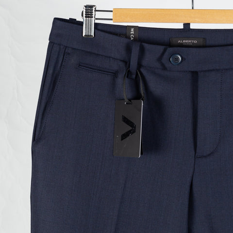 Alberto Navy Stretch 1550 Steve Chinos - Wool, Polyester, Stretch, Tapered, Knit - Detail View