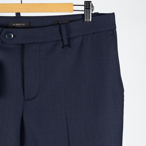 Alberto Navy Stretch 1550 Steve Chinos - Wool, Polyester, Stretch, Tapered, Knit - Back View