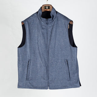 Waterville Textured Wool-Silk Light Blue Reversible Vest - Navy, Wool, Silk, Polyester, Made In Italy