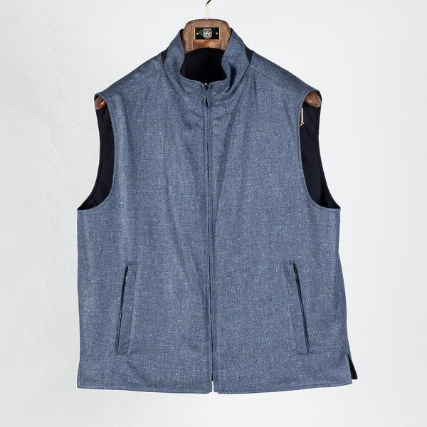 Textured Wool-Silk Light Blue Reversible Vest