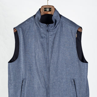 Waterville Textured Wool-Silk Light Blue Reversible Vest - Navy, Wool, Silk, Polyester, Made In Italy - View 6
