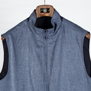 Waterville Textured Wool-Silk Light Blue Reversible Vest - Navy, Wool, Silk, Polyester, Made In Italy - View 7