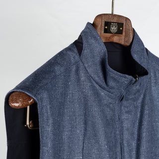 Waterville Textured Wool-Silk Light Blue Reversible Vest - Navy, Wool, Silk, Polyester, Made In Italy - Detail View