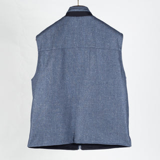 Waterville Textured Wool-Silk Light Blue Reversible Vest - Navy, Wool, Silk, Polyester, Made In Italy - Back View