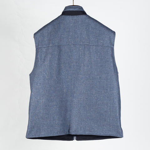 Waterville Textured Wool-Silk Light Blue Reversible Vest - Navy, Wool, Silk, Polyester, Made In Italy - Back View