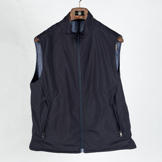 Waterville Textured Wool-Silk Light Blue Reversible Vest - Navy, Wool, Silk, Polyester, Made In Italy - View 5