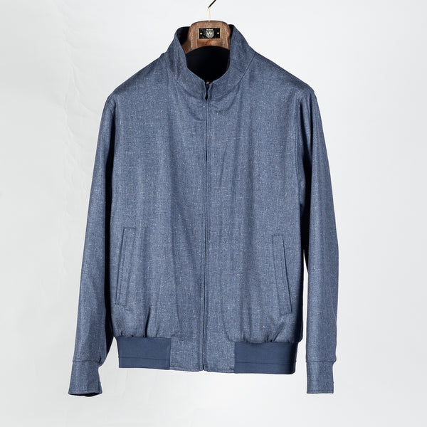 Textured Wool-Silk Reversible Bomber Jacket