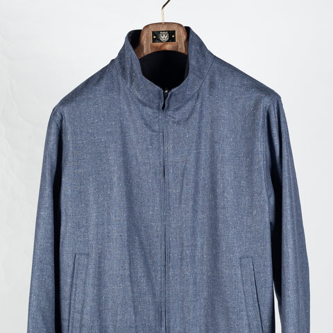 Waterville Textured Wool-Silk Reversible Bomber Jacket - Navy, Wool, Silk, Polyester, Made In Italy - View 6
