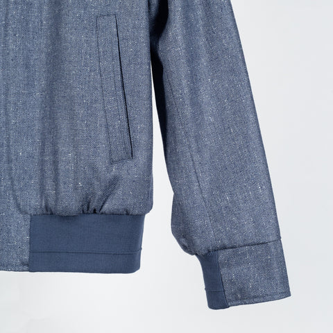 Waterville Textured Wool-Silk Reversible Bomber Jacket - Navy, Wool, Silk, Polyester, Made In Italy - Back View