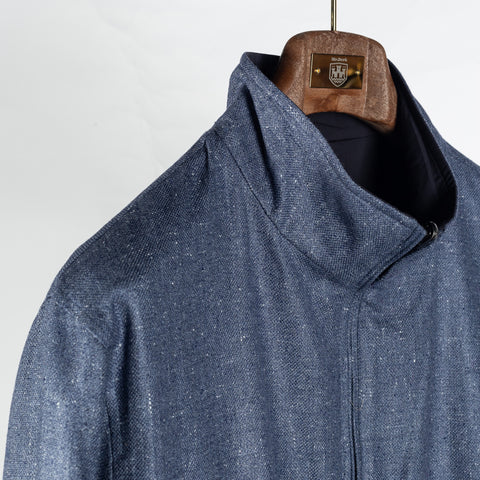 Waterville Textured Wool-Silk Reversible Bomber Jacket - Navy, Wool, Silk, Polyester, Made In Italy - Detail View
