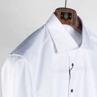 Stenstrom White Twill Dress Shirt - Cotton, Twill, Regular Fit - Detail View