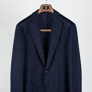 Fradi Navy Slack Linen Cotton Blazer - Wool, Cotton, Linen - View 6