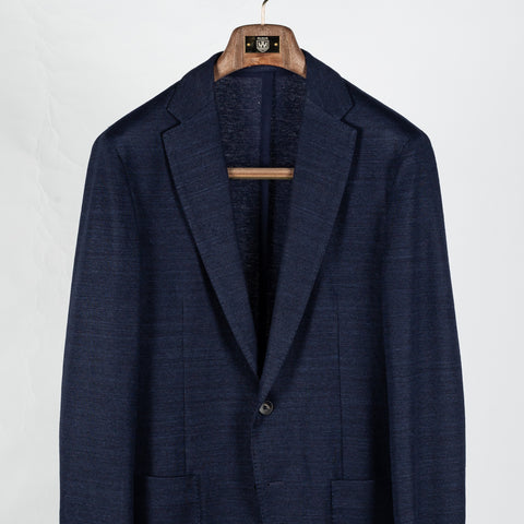 Fradi Navy Slack Linen Cotton Blazer - Wool, Cotton, Linen - View 6
