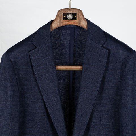 Fradi Navy Slack Linen Cotton Blazer - Wool, Cotton, Linen - View 7