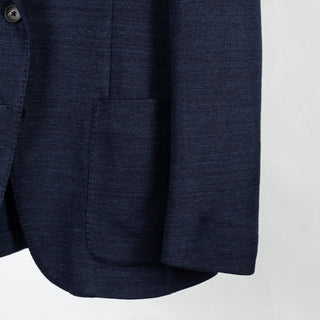Fradi Navy Slack Linen Cotton Blazer - Wool, Cotton, Linen - Back View