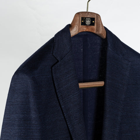 Fradi Navy Slack Linen Cotton Blazer - Wool, Cotton, Linen - Alternate View