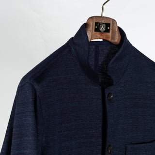 Fradi Navy Nuru Linen Cotton Blazer - Cotton, Linen, Denim - Detail View