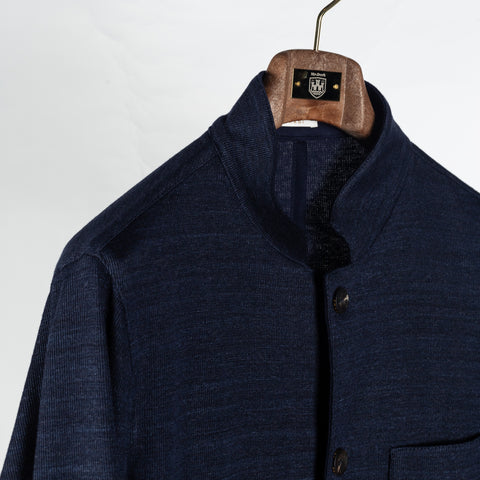 Fradi Navy Nuru Linen Cotton Blazer - Cotton, Linen, Denim - Detail View