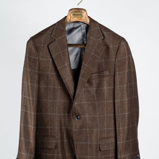 Empire Brown Windowpane Cashmere Blazer - Grey, Wool, Silk, Cashmere, Check, Made In Canada - View 6