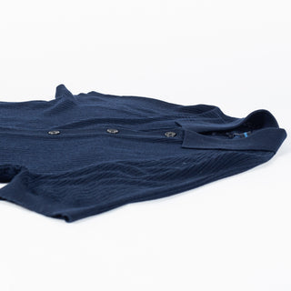 PYA Navy Ribbed Wool-Sink Button Up Polo - Wool, Silk, Merino, Regular Fit, Woven - View 7