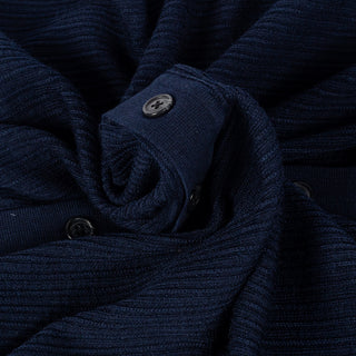 PYA Navy Ribbed Wool-Sink Button Up Polo - Wool, Silk, Merino, Regular Fit, Woven - Alternate View