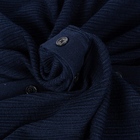 PYA Navy Ribbed Wool-Sink Button Up Polo - Wool, Silk, Merino, Regular Fit, Woven - Alternate View