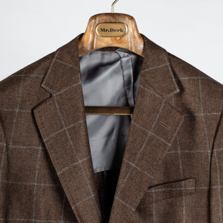 Empire Brown Windowpane Cashmere Blazer - Grey, Wool, Silk, Cashmere, Check, Made In Canada - View 7