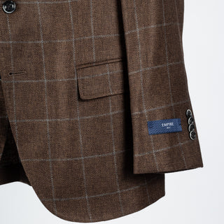 Empire Brown Windowpane Cashmere Blazer - Grey, Wool, Silk, Cashmere, Check, Made In Canada - Back View