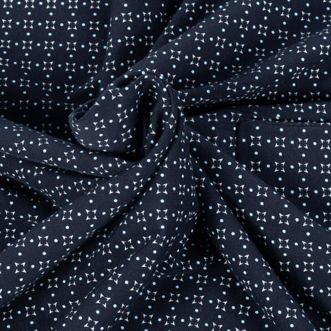 PYA Navy Printed Stretch Polo - Cotton, Pima Cotton, Peruvian Pima, Regular Fit, Geometric, Made In Peru - Alternate View