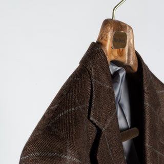 Empire Brown Windowpane Cashmere Blazer - Grey, Wool, Silk, Cashmere, Check, Made In Canada - Detail View