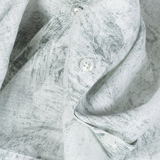 PYA Light Green Botanical Print Linen Camp Collar Shirt - Linen, Regular Fit, Textured - Alternate View