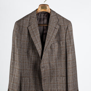 Empire Brown Checked Wool Cashmere Blazer - Navy, Wool, Silk, Cashmere, Made In Canada - View 6