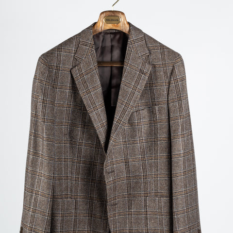 Empire Brown Checked Wool Cashmere Blazer - Navy, Wool, Silk, Cashmere, Made In Canada - View 6