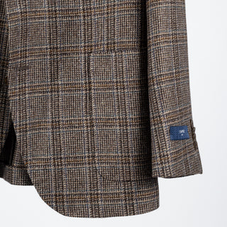 Empire Brown Checked Wool Cashmere Blazer - Navy, Wool, Silk, Cashmere, Made In Canada - Back View