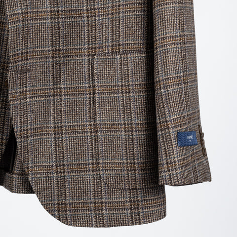 Empire Brown Checked Wool Cashmere Blazer - Navy, Wool, Silk, Cashmere, Made In Canada - Back View