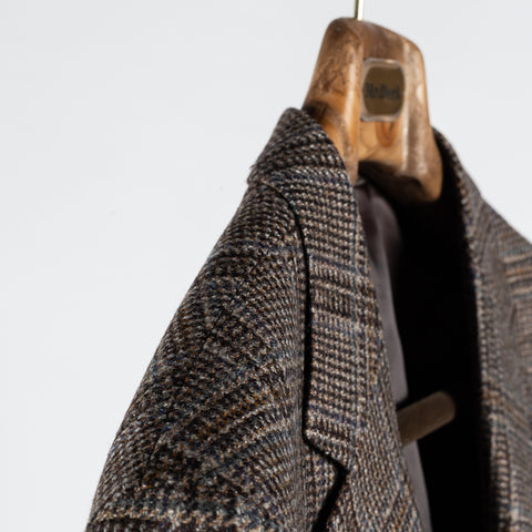 Empire Brown Checked Wool Cashmere Blazer - Navy, Wool, Silk, Cashmere, Made In Canada - Detail View