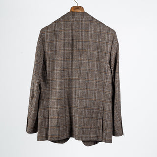 Empire Brown Checked Wool Cashmere Blazer - Navy, Wool, Silk, Cashmere, Made In Canada - View 5