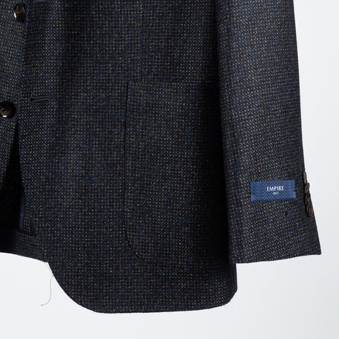 Empire Navy Textured Wool Cashmere Blazer - Wool, Cashmere, Denim, Check, Made In Canada - Back View