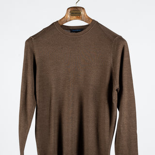 PYA Brown Lightweight Crewneck Sweater - Navy, Wool, Merino, Denim, Regular Fit, Knit - View 6